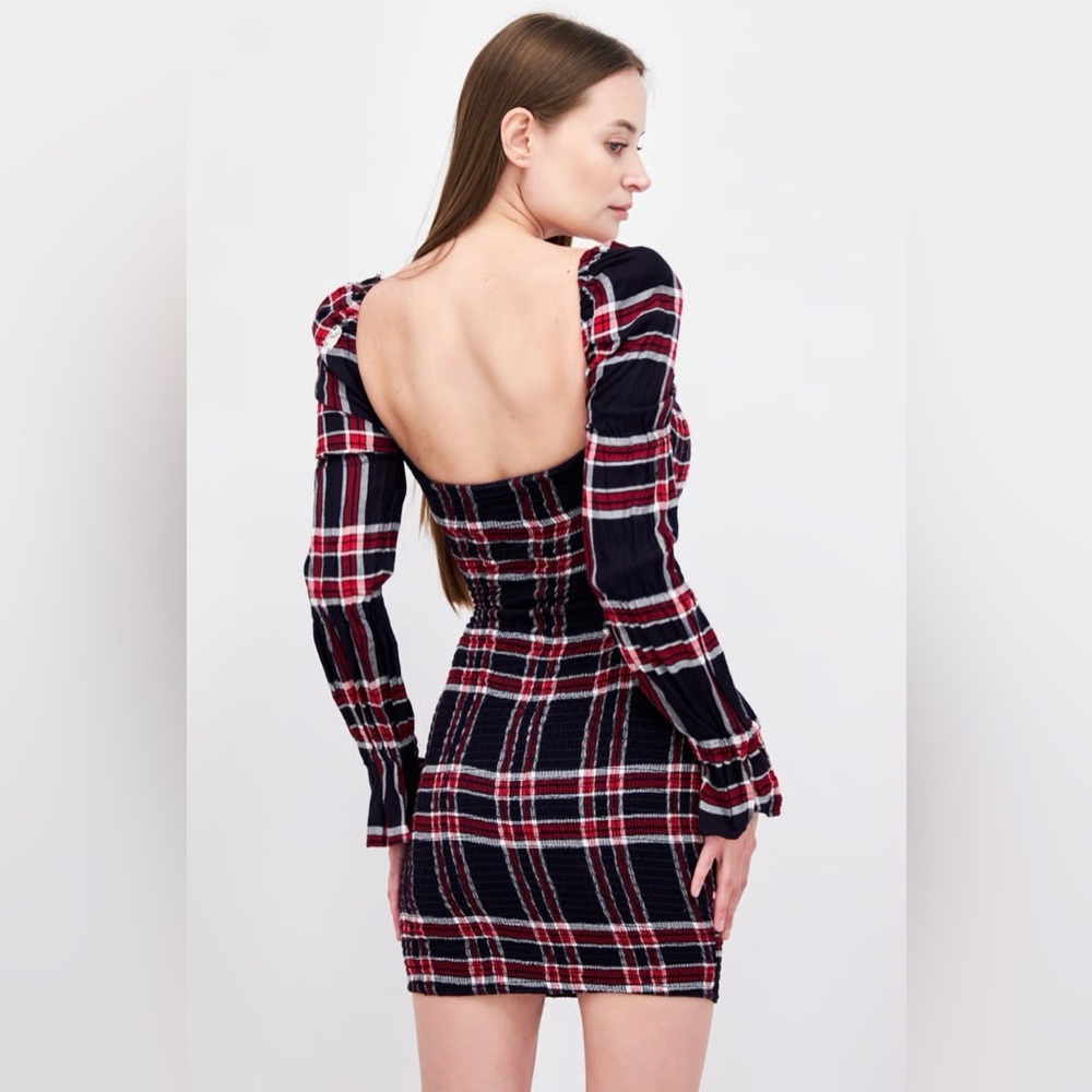 Likely Red & Navy Plaid Open-Back Bodycon Dress